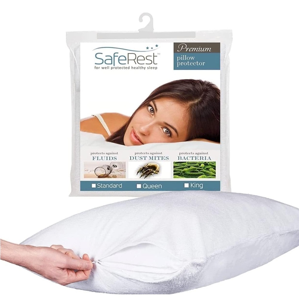 1x Waterproof Pillow Protector Zippered Pillow Covers Soft Pillowcases Queen